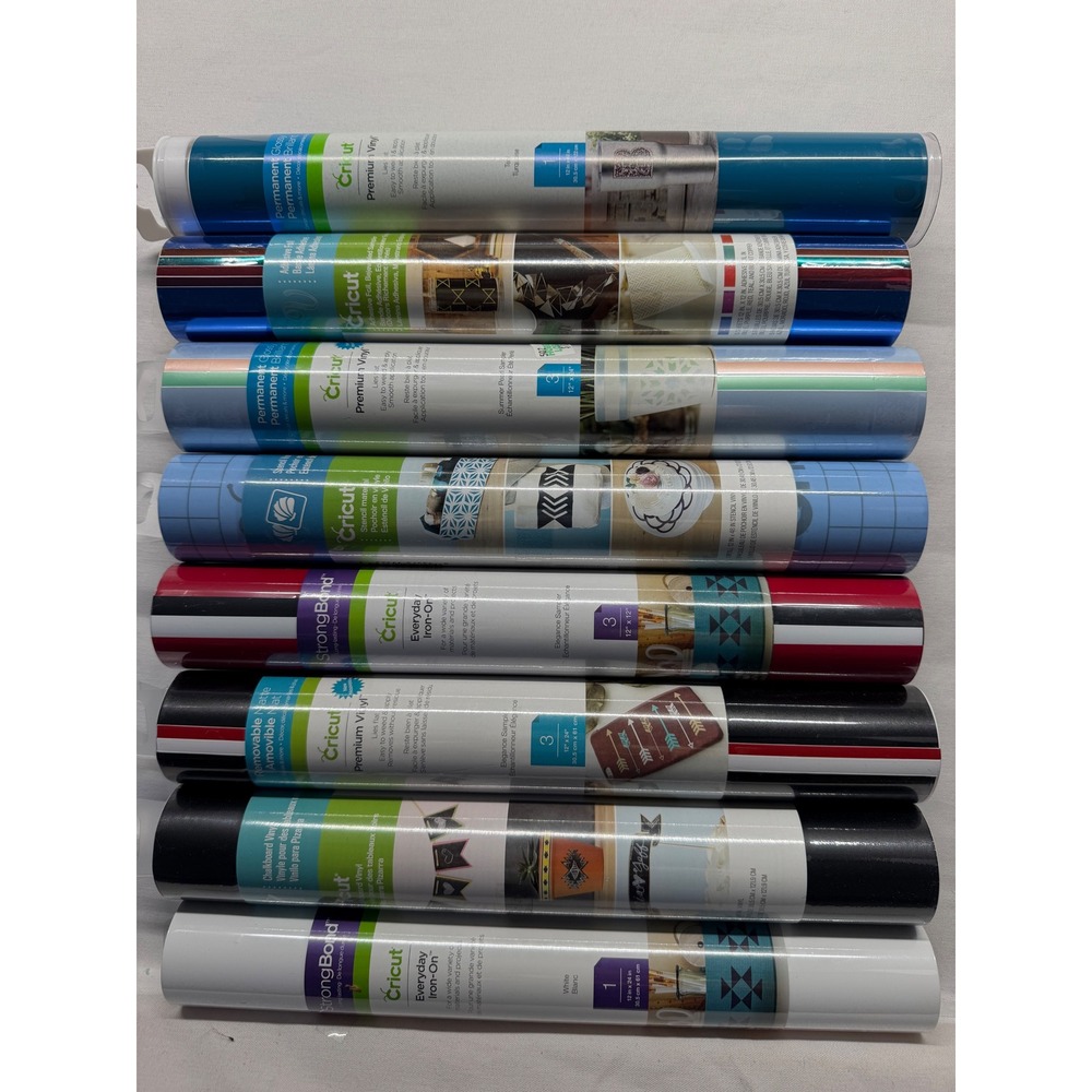 Lot of 8 Cricut Vinyl Iron-On Adhesive Foil Stencil Assorted Colors Craft Rolls